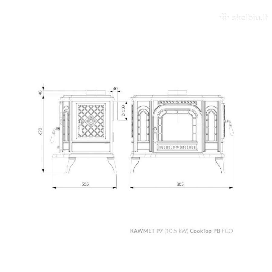 Ketaus krosnelė Kawmet P7 Pb su rinkėmis 10,5kw - nuotraukos Nr. 7
