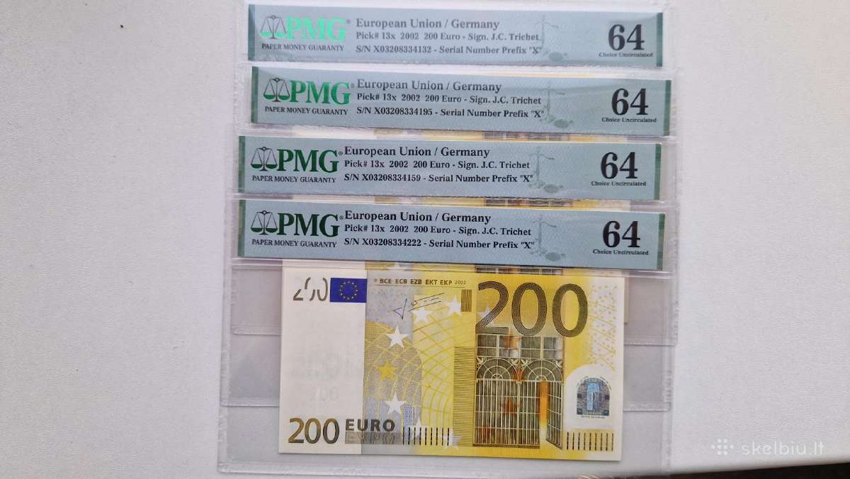 Sertifikuotas Pmg64 200 eur banknotas