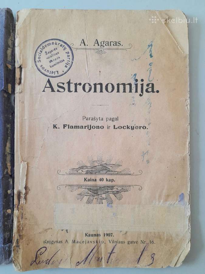 "Astronomija 1907m A Macejavskio Knygynas" Kaunas