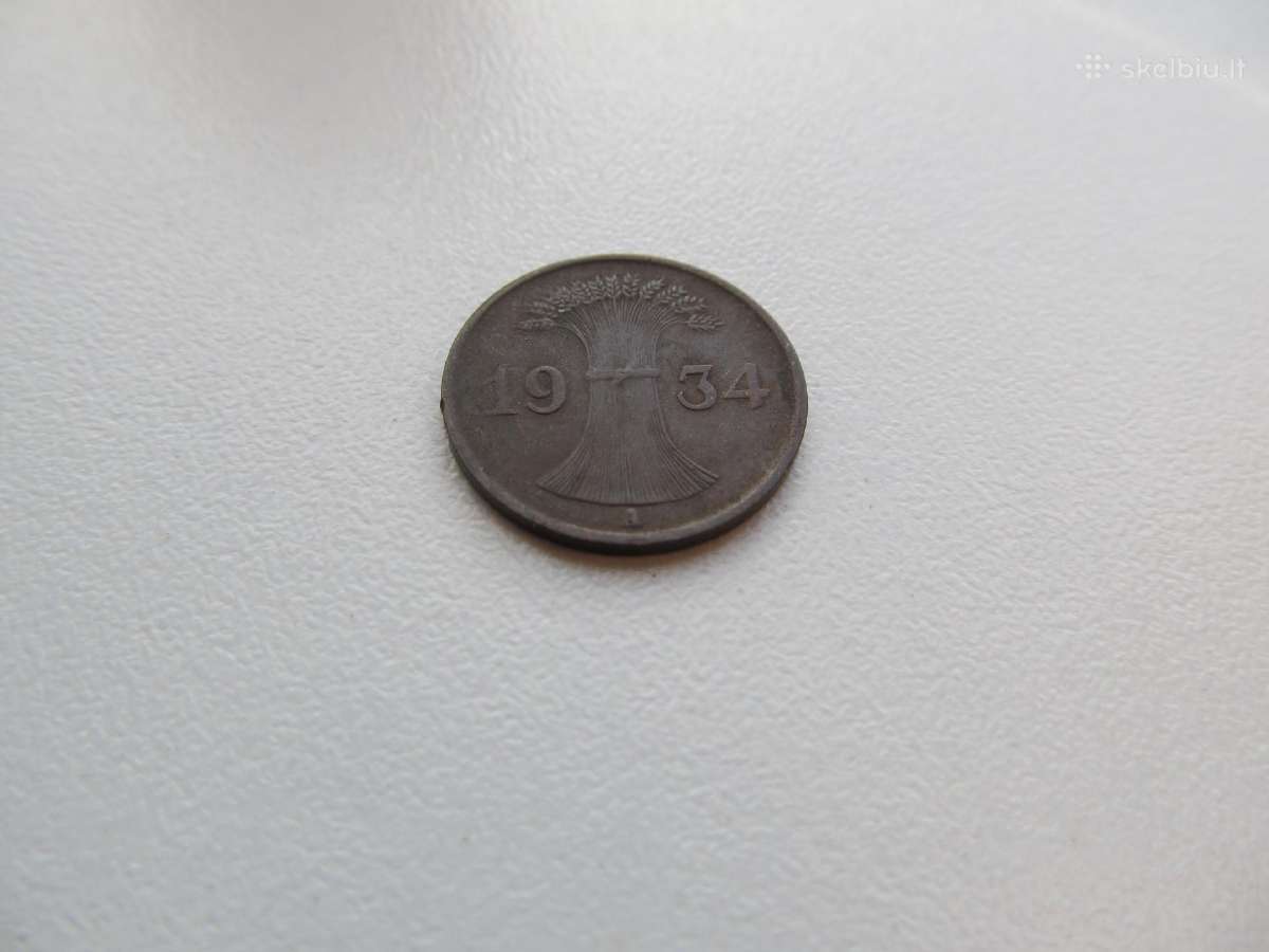 1 reichspfennig , Vokietija , 1934 A, D - nuotraukos Nr. 2