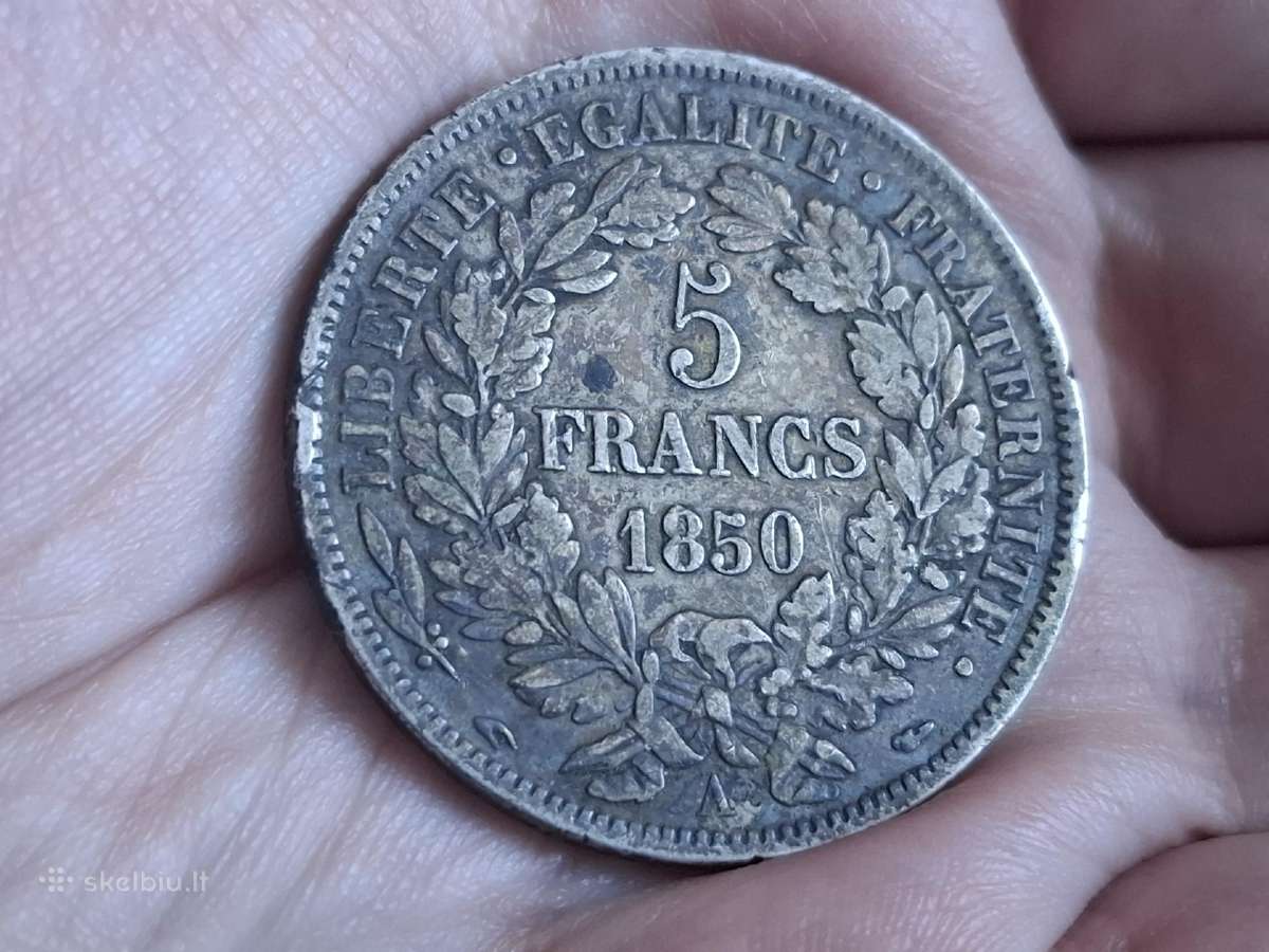 Prancūzija 5 frankai 1850 sidabras