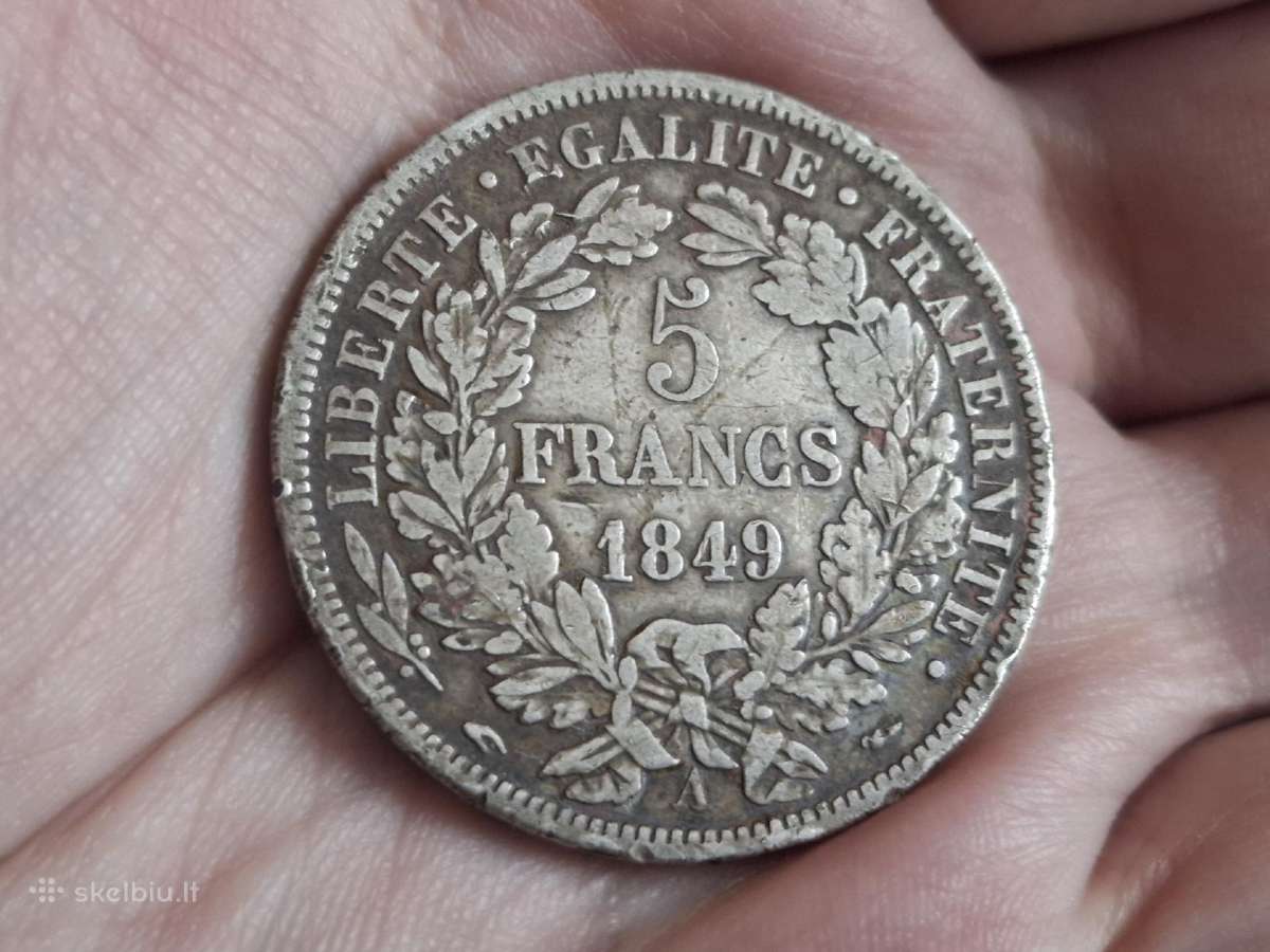 Prancūzija 5 frankai 1849 sidabras