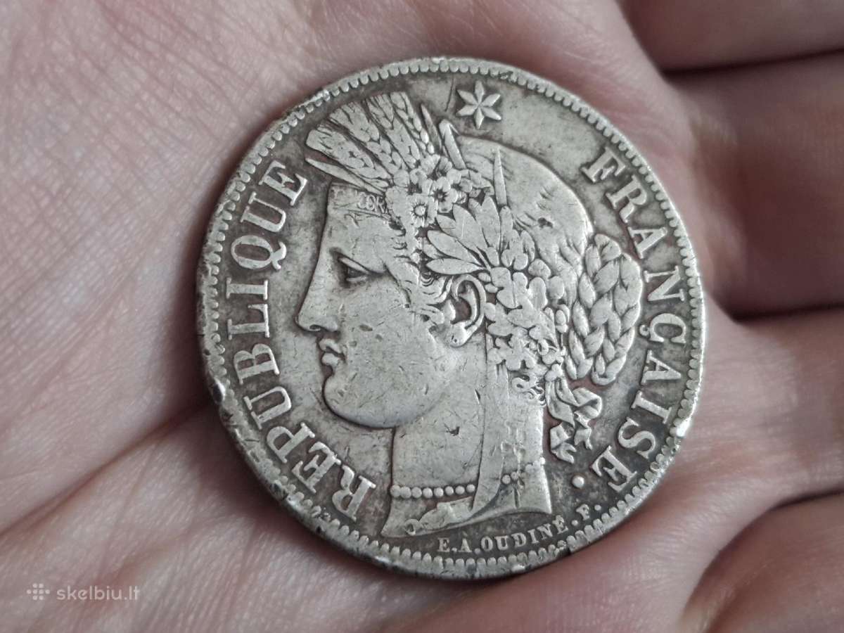 Prancūzija 5 frankai 1849 sidabras - nuotraukos Nr. 2