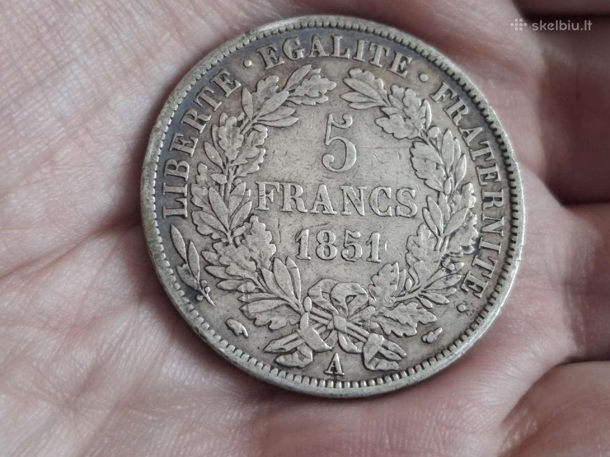 Prancūzija 5 frankai 1851 sidabras