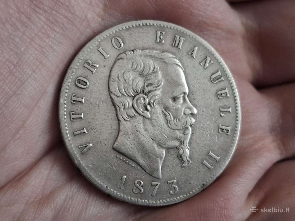 Italija 5 liros 1873 sidabras - nuotraukos Nr. 2