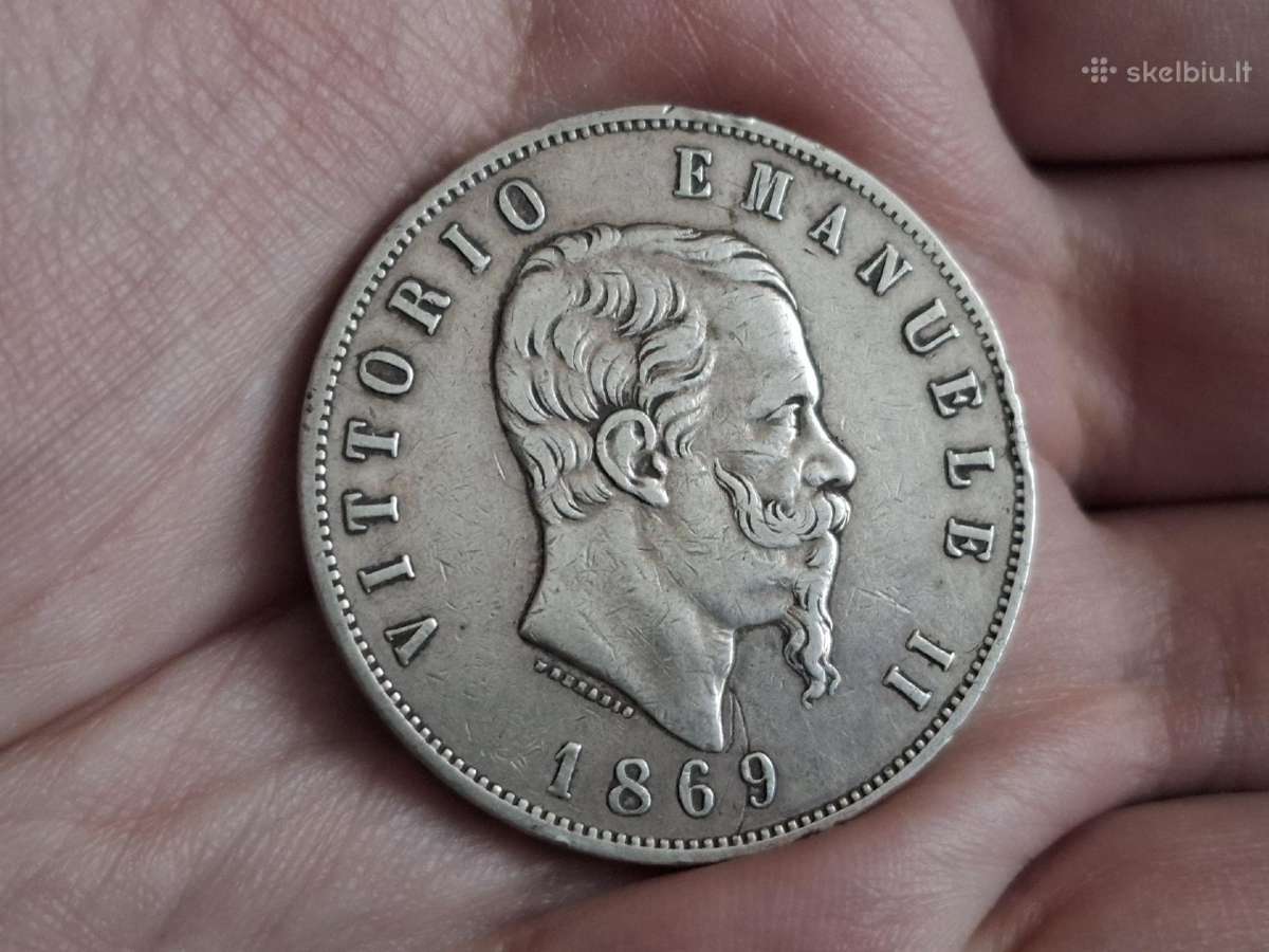 Italija 5 liros 1869 sidabras - nuotraukos Nr. 2