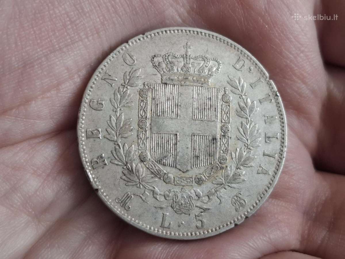 Italija 5 liros 1872 sidabras