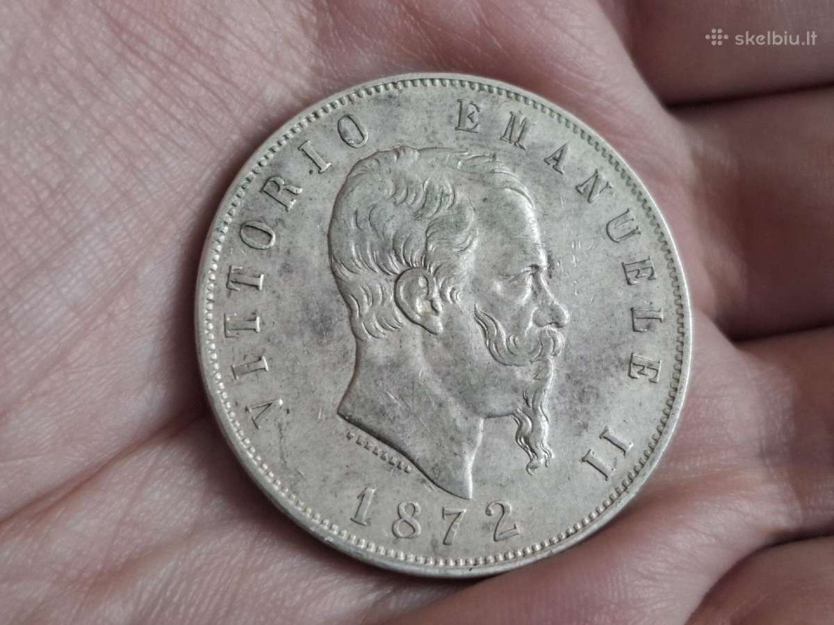Italija 5 liros 1872 sidabras - nuotraukos Nr. 2