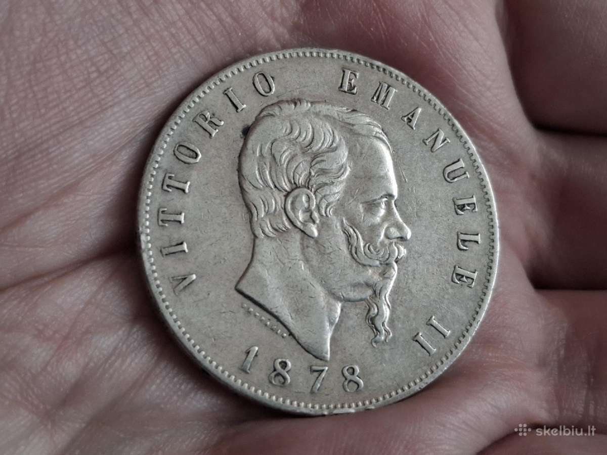 Italija 5 liros 1878 sidabras - nuotraukos Nr. 2