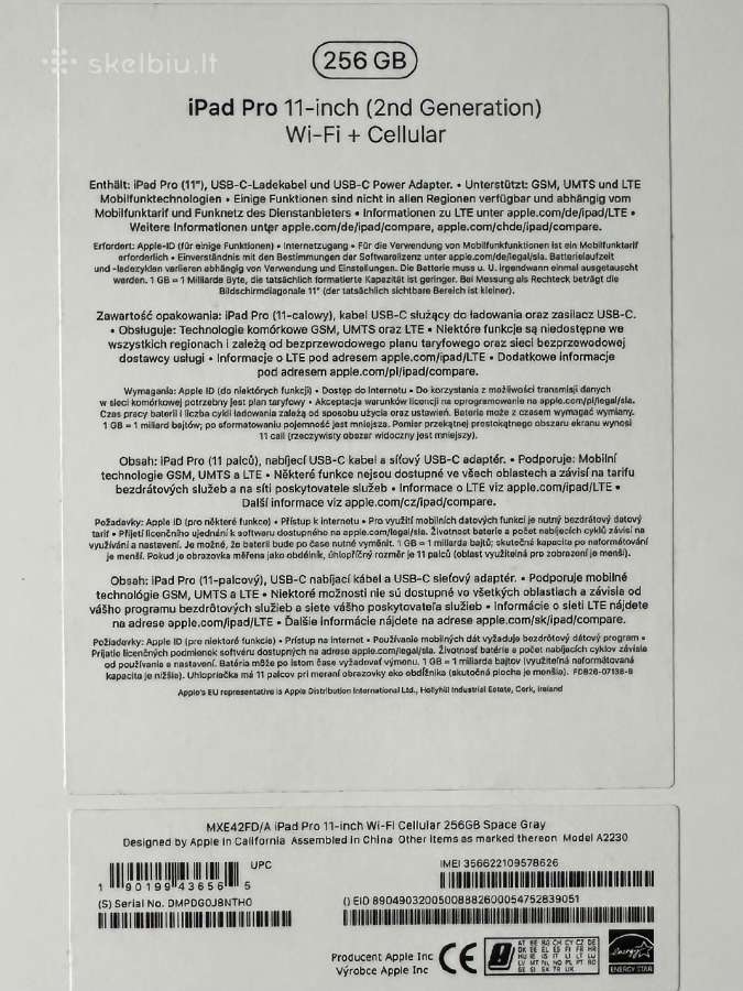iPad Pro 11" (2nd gen) 256 GB Wi-fi + Cellular - nuotraukos Nr. 4