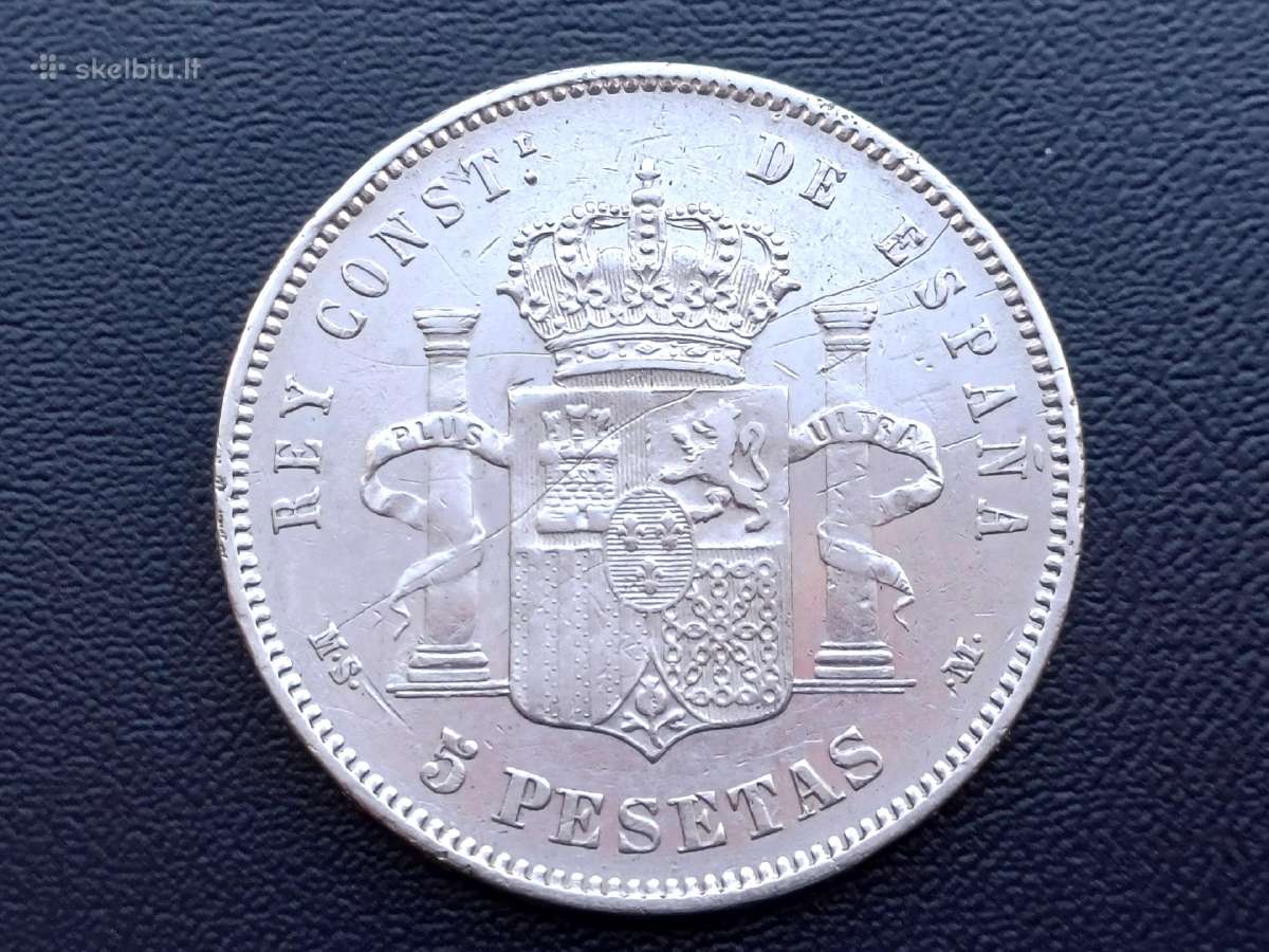 5 pesetos 1885m. Ispanija sidabras 900