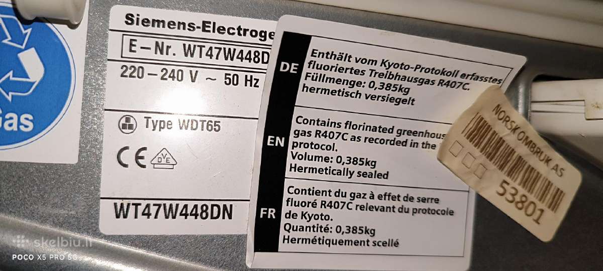 Siemens Wt47w448 iq500 Su šilumos Siurbliu8kg.a++ - nuotraukos Nr. 3