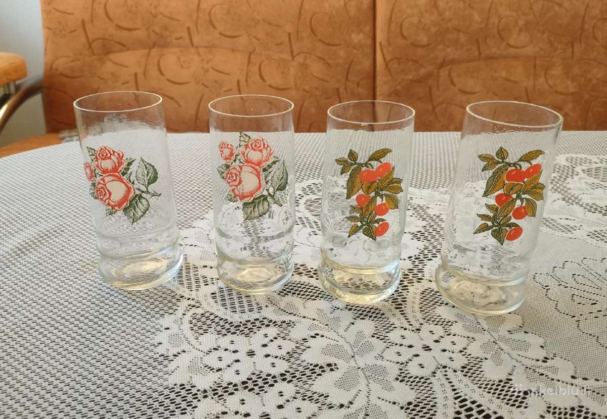 Stiklinės 4vnt gėlių, spanguolių, vyšnių atvaizdas - nuotraukos Nr. 2