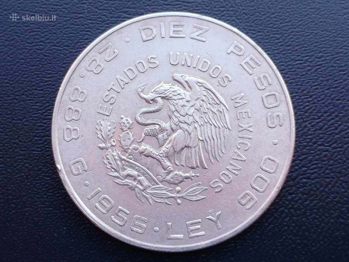 10 pesų 1956m. Meksika sidabras