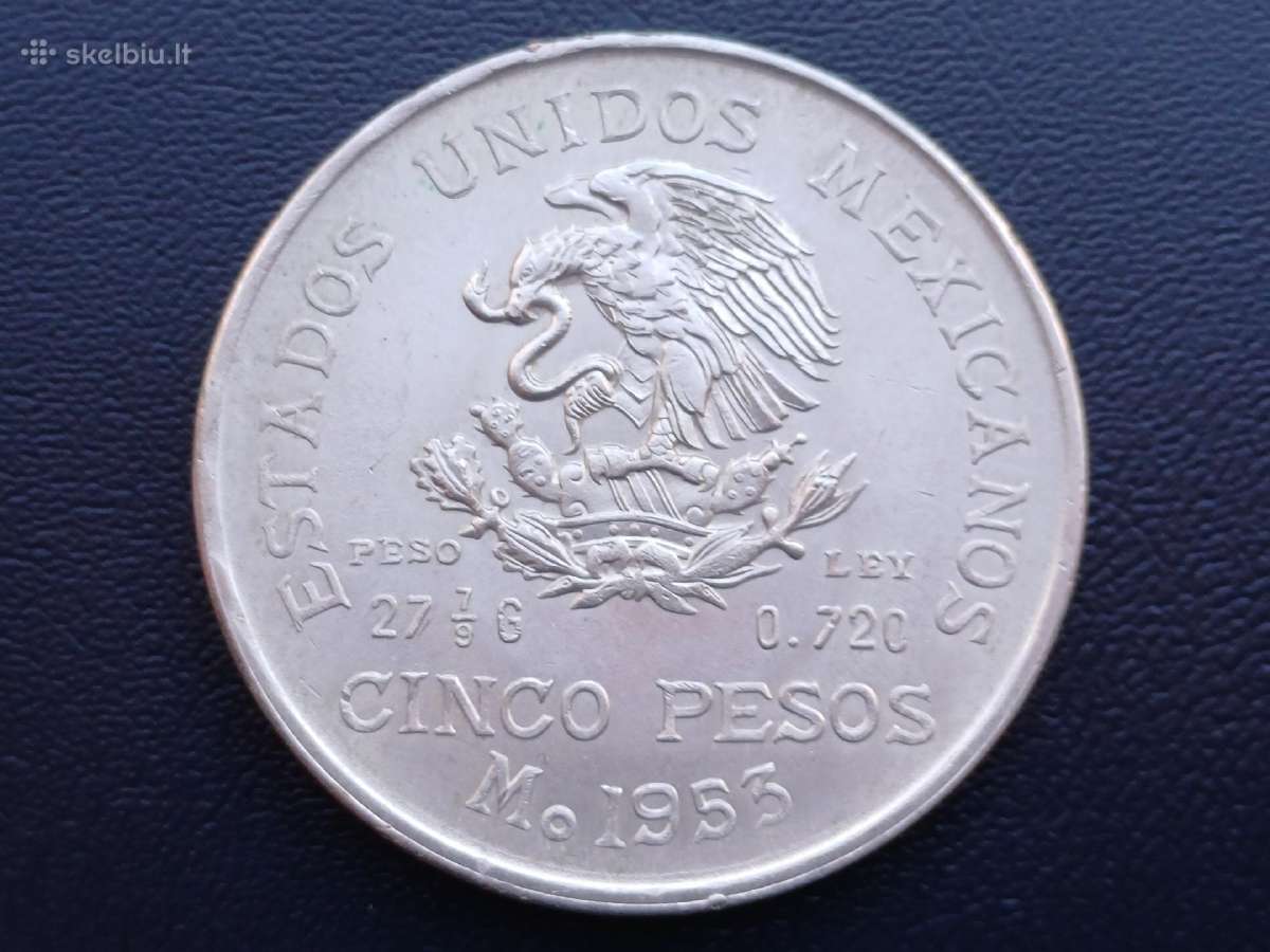 5 pesai 1953m. Meksika sidabras
