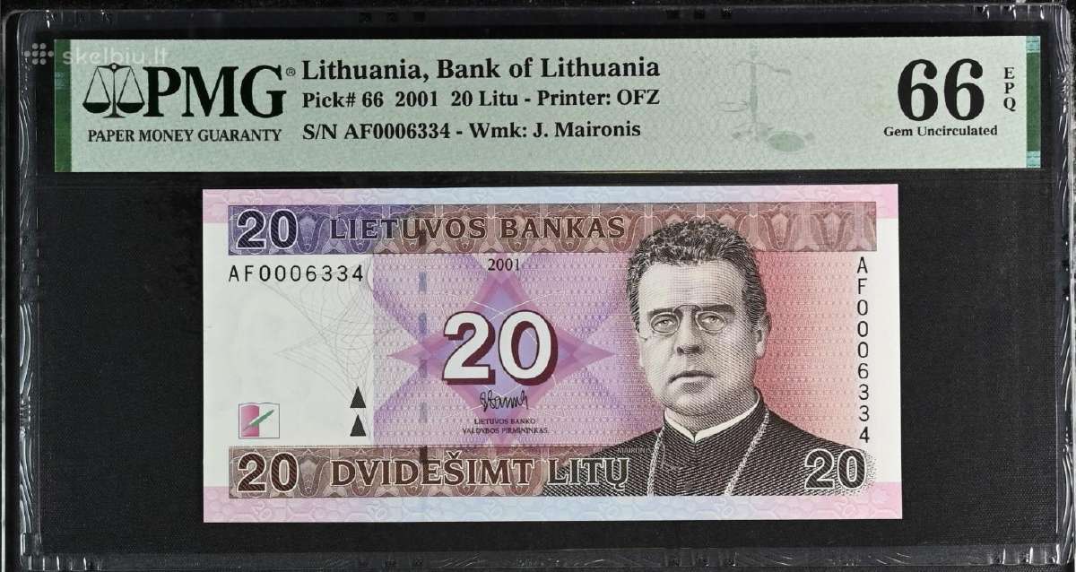 2001 metų 20 litų žemesniu numeriu