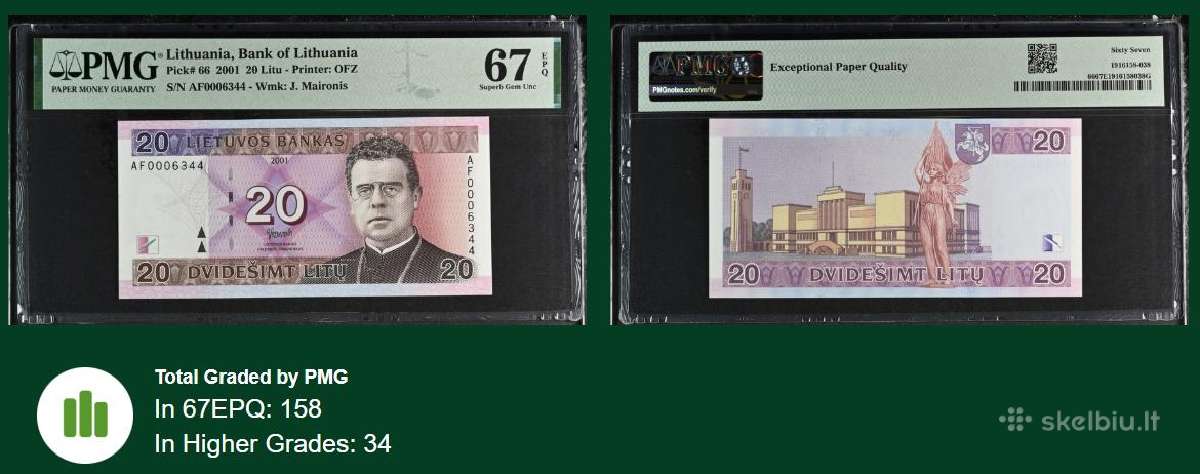 2001 m. 20 Litų, žemesnis numeris - nuotraukos Nr. 3