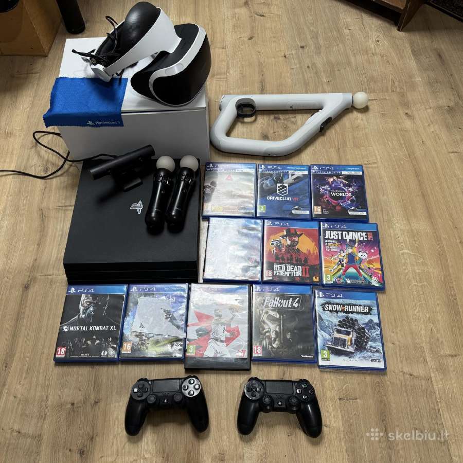 Ps4 pro 1tb + vr rinkinys + 2 pulteliai + žaidimai