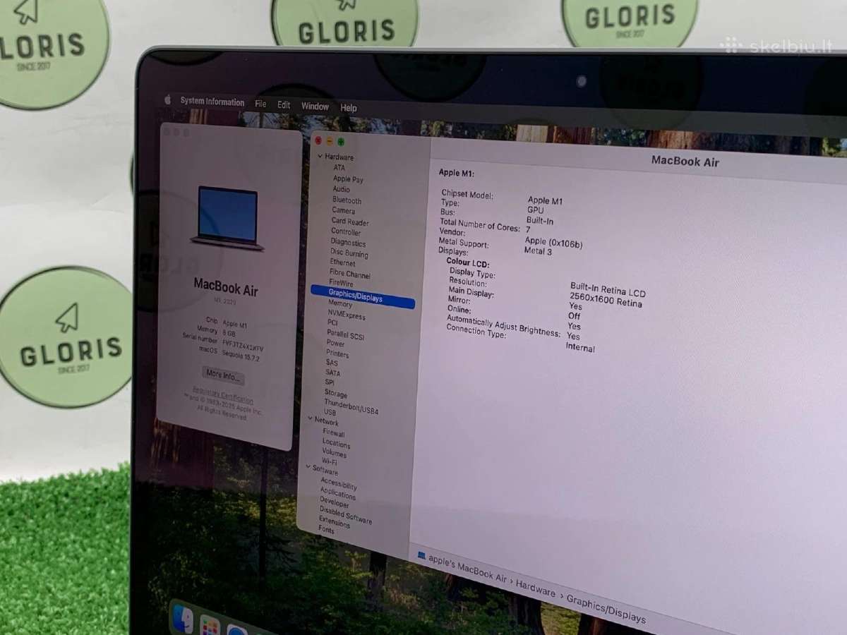 Apple MacBook Air M1 (2020) A2337 8gb RAM 256gb - nuotraukos Nr. 6
