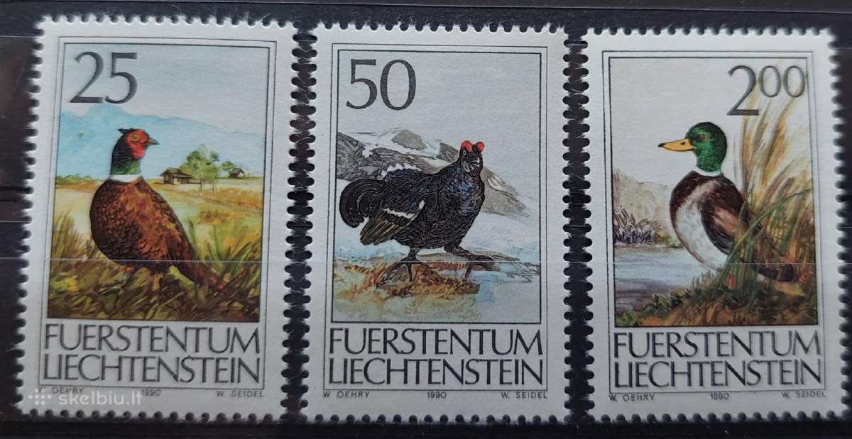 Lichtenšteinas 1990 paukščiai, švarus Michel 997-9