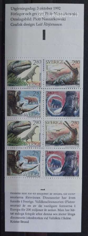 Švedija 1992 dinozaurai, švarus,bukletas Michel 17