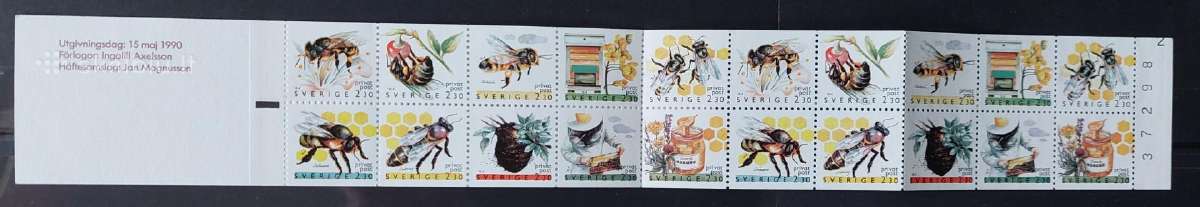 Švedija 1990 bitės, švarus,bukletas Michel 1609-16