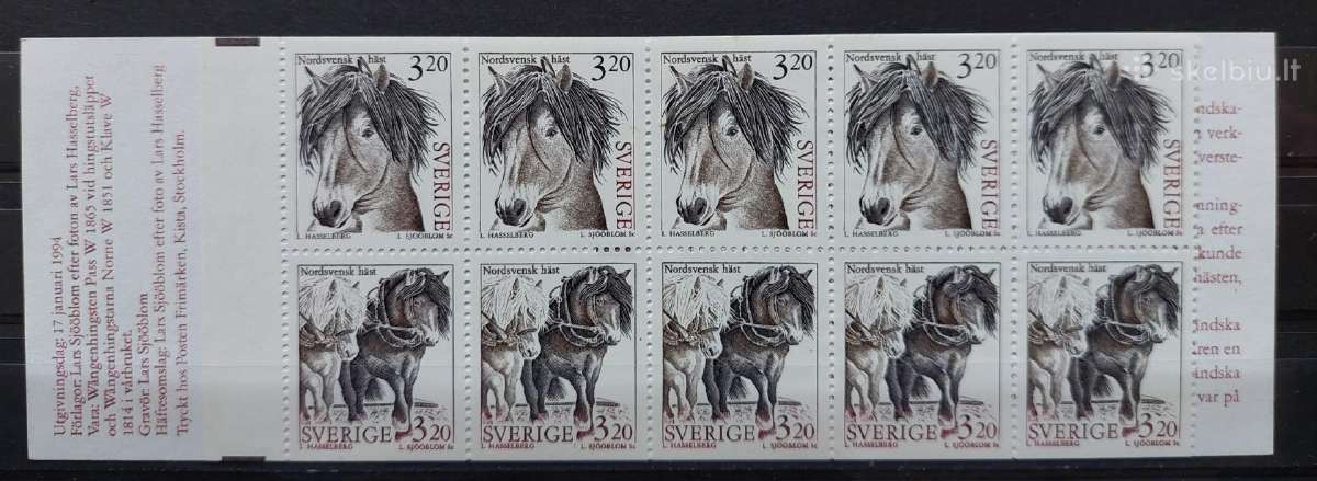 Švedija 1994 arkliai, švarus,bukletas Michel 1804-