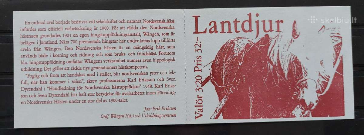 Švedija 1994 arkliai, švarus,bukletas Michel 1804- - nuotraukos Nr. 2