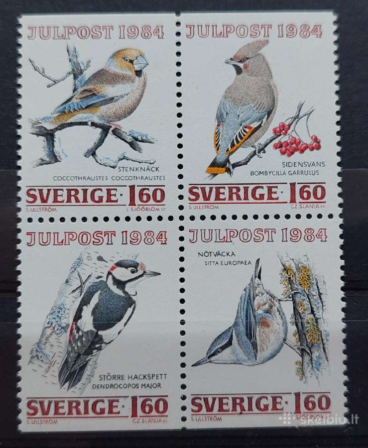 Švedija 1984 paukščiai, švarus Michel 1307-1310