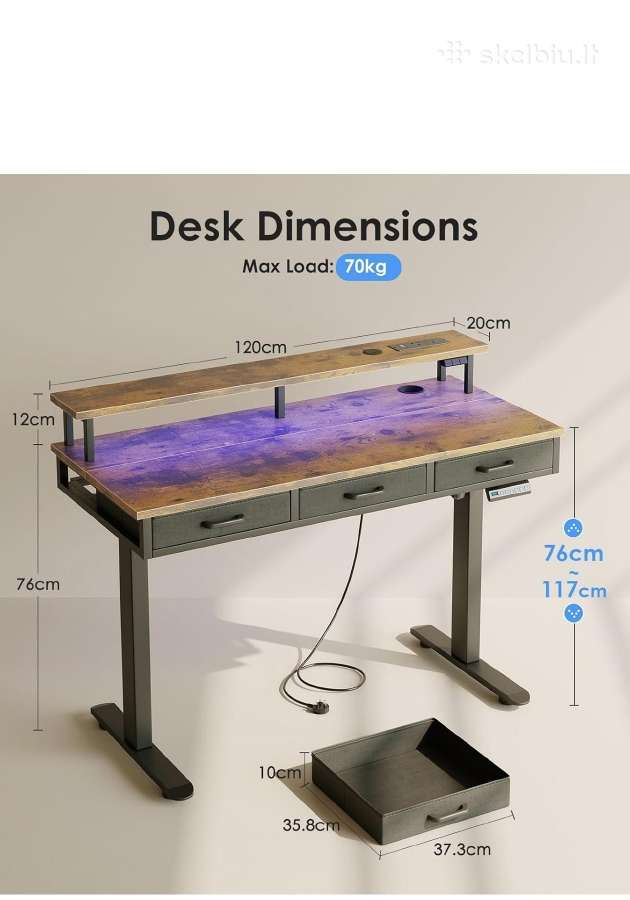 Desk with 3 drawers and 2 shelves - nuotraukos Nr. 2