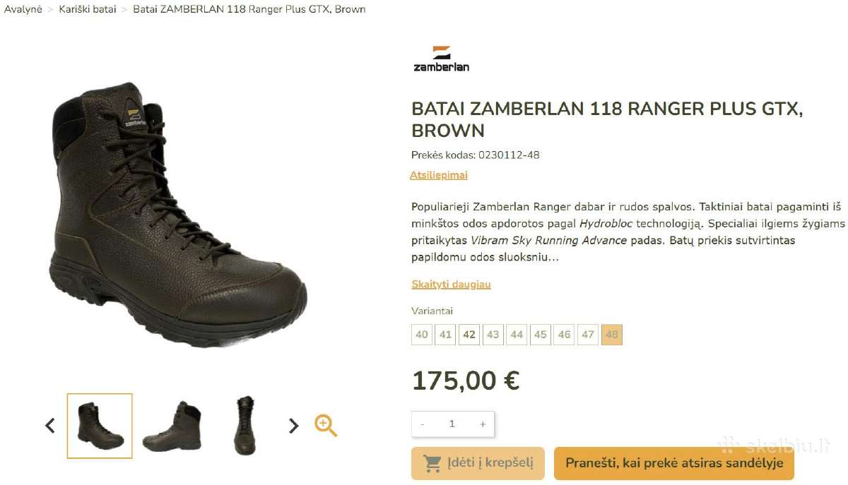 Taktiniai batai Zamberlan 118 Ranger Plus Gtx 48eu - nuotraukos Nr. 2