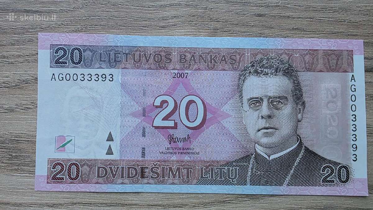 2007 metų 20 litų žemokas nr.ir gražus sr.skaičius