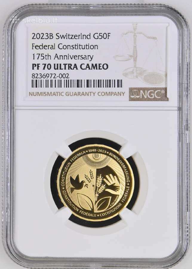 Sertifikuota auksinė moneta Ngc Pf70 Šveicarija