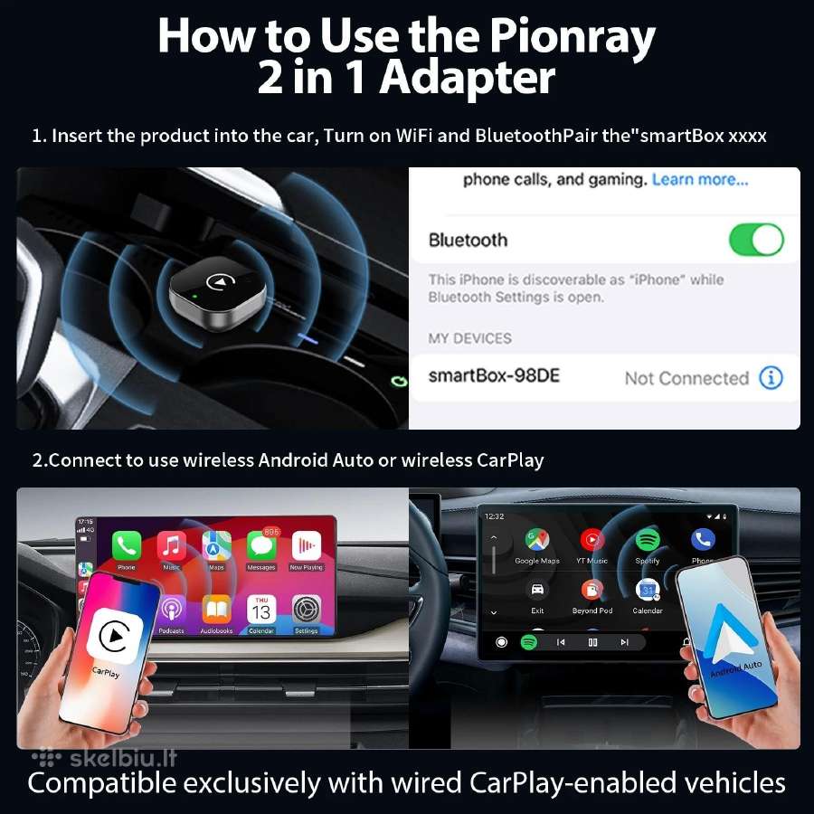2in1 belaidis Carplay adapteris Android Auto - nuotraukos Nr. 3