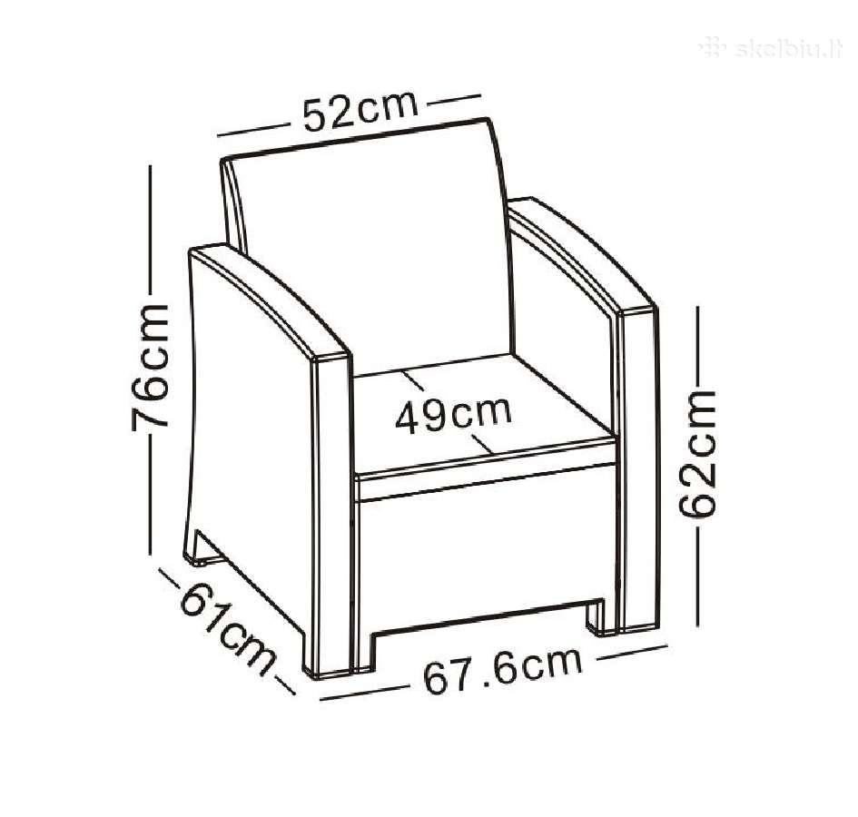 Rotango sodo fotelis 68 cm, pilkas - nuotraukos Nr. 3
