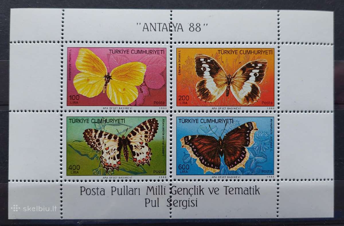 Turkija 1988 drugeliai, švarus, Michel block26
