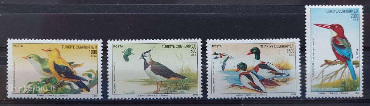 Turkija 1992 paukščiai, švarus, Michel 2954-2957