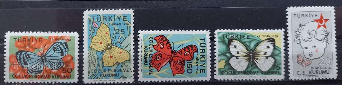 Turkija 1958 drugeliai švarus, Michel 242-246