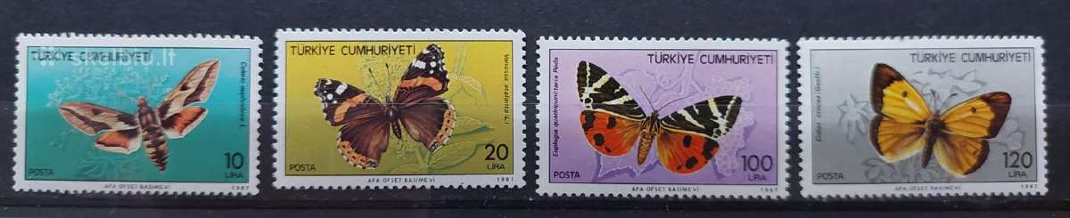 Turkija 1987 drugeliai, švarus, Michel 2769-2772