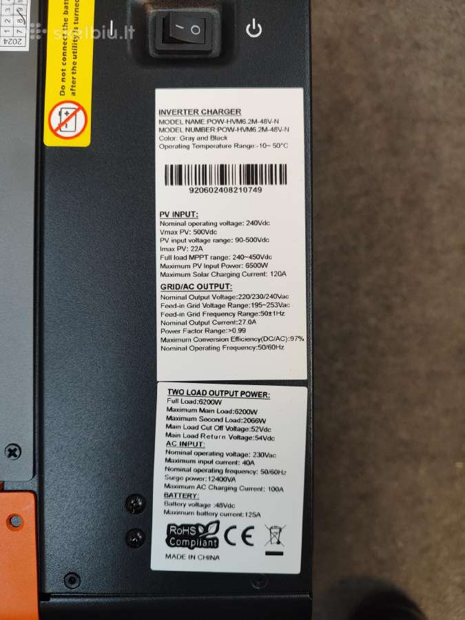 Powmr inverteris 48v 6.2kw On-grid (dirba ir off) - nuotraukos Nr. 3