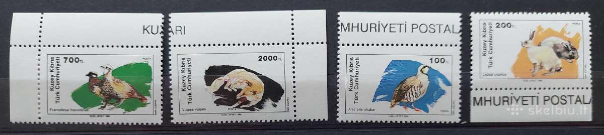 Kipras Turkijos 1989 paukščiai ir gyvūnai, švarus,
