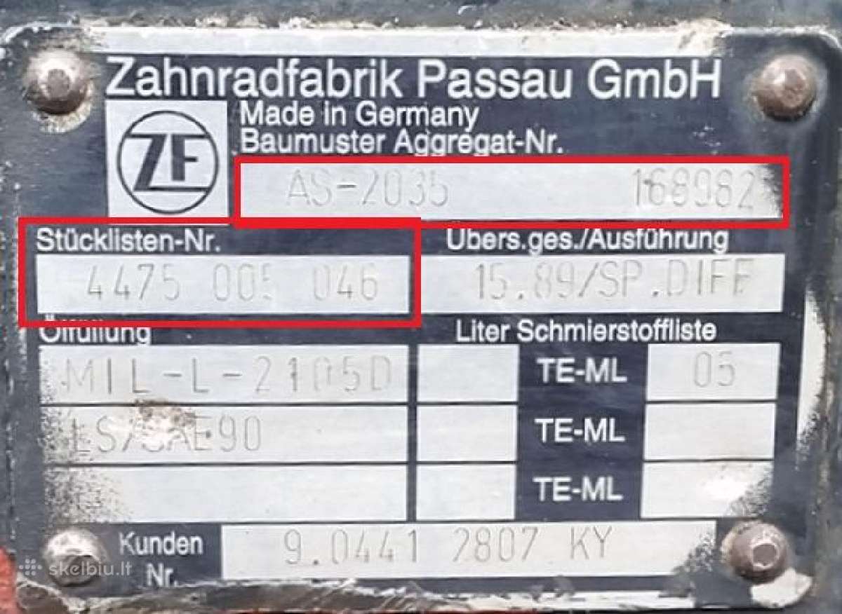 Zf tiltų dalys, Zf detalės, Zf transmisijos dalys