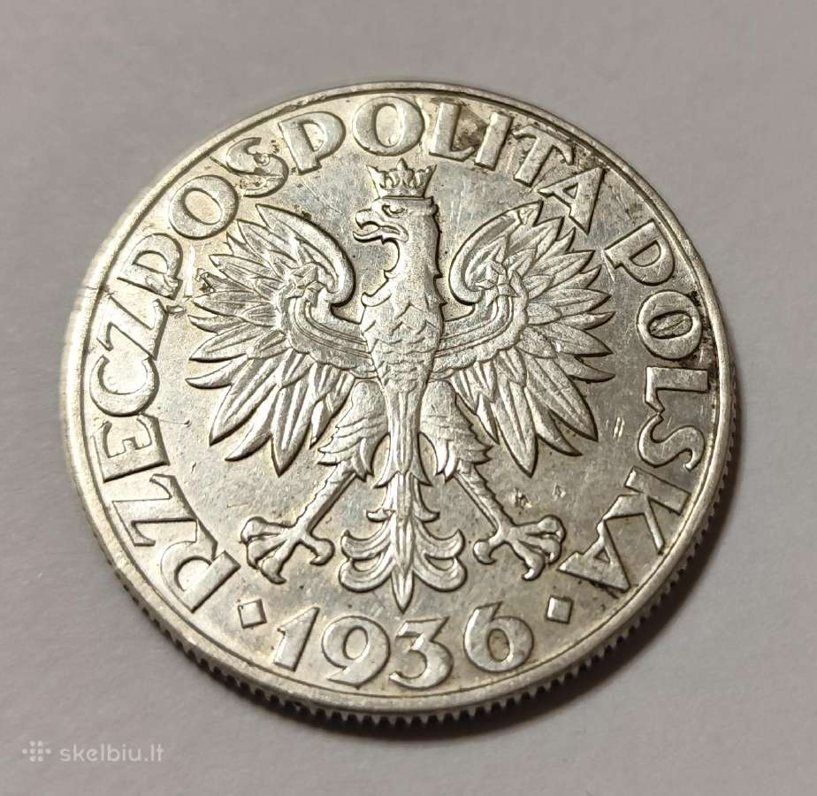 Sidabrinė moneta Lenkija 5 zlotai, 1936 - nuotraukos Nr. 2