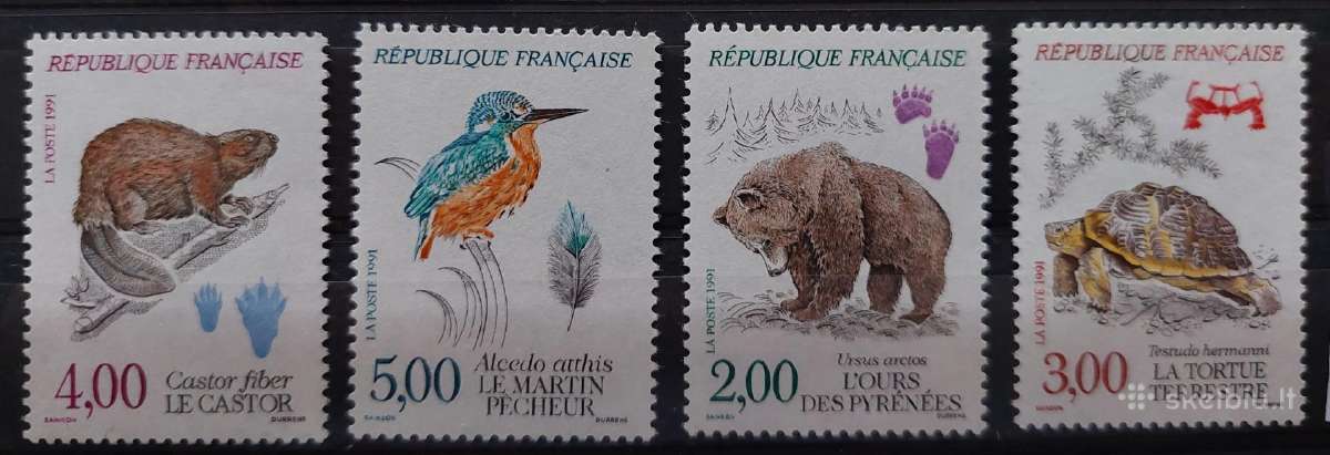 Prancūzija 1991 fauna, švarus, Michel 2853-2856