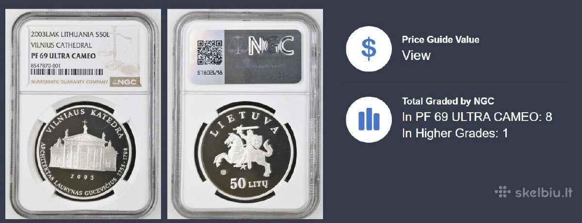 2003m. 50 Litu- Katedra Ngc Pf 69 Ultra Cameo - nuotraukos Nr. 3