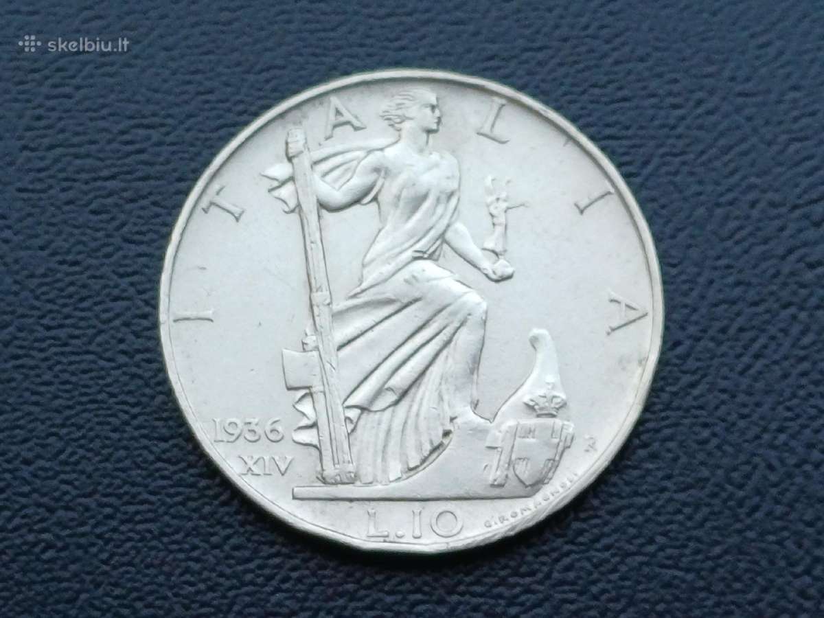 10 lirų 1936m. Italija sidabras