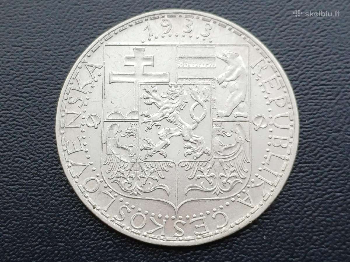 20 kronų 1933m. Čekoslovakija sidabras 700
