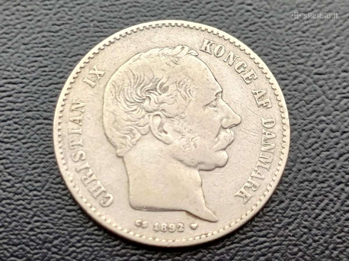 1 krona 1892m. Danija sidabras 800 - nuotraukos Nr. 2
