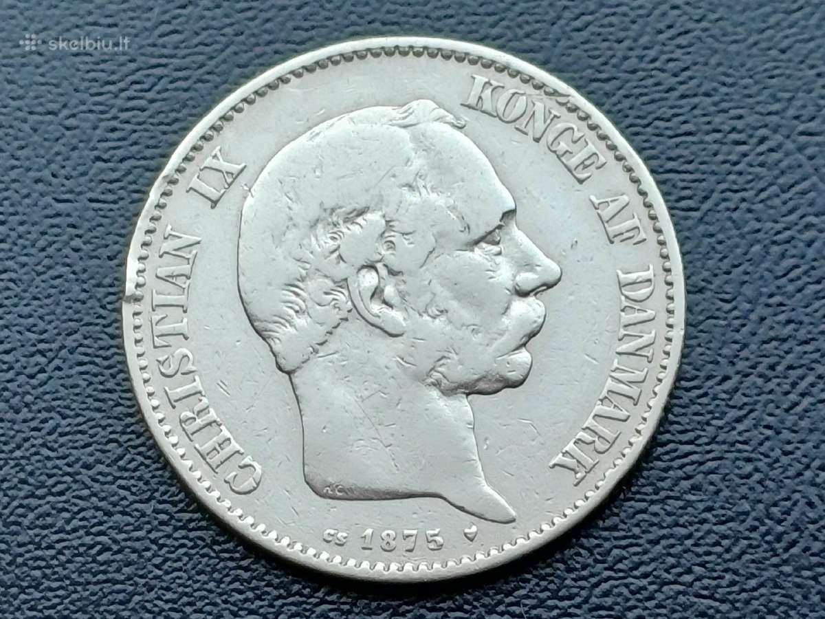 2 kronos 1875m. Danija sidabras 800 - nuotraukos Nr. 2