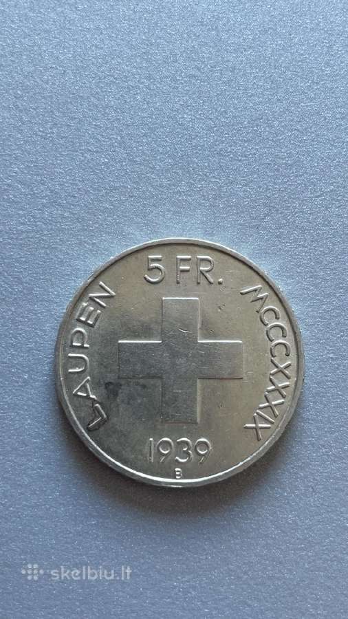 1939m. Šveicarijos 5 frankai - nuotraukos Nr. 2